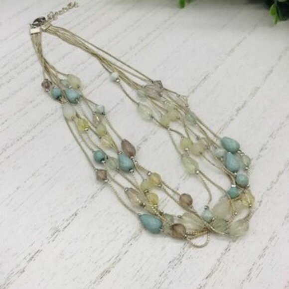 Multi-strand Turquoise and Clear Beads Necklace - Picture 2 of 7